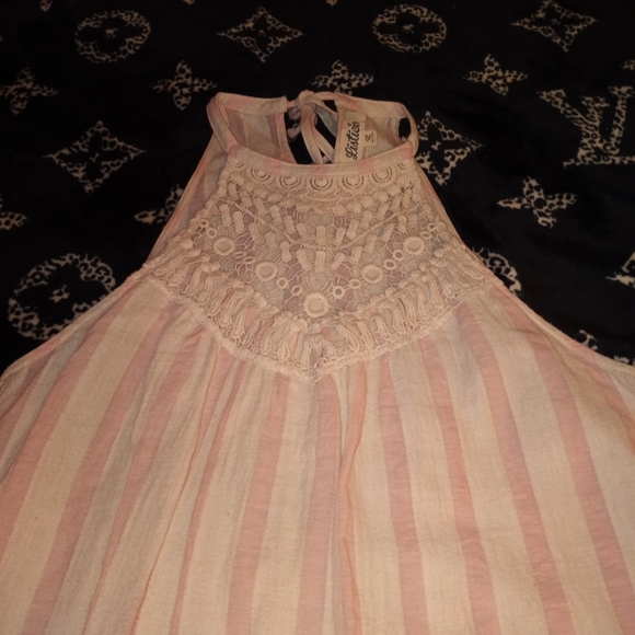 Large Listicle Baby Pink & White Striped Tank Top With Lace Deatailing - Picture 8 of 13